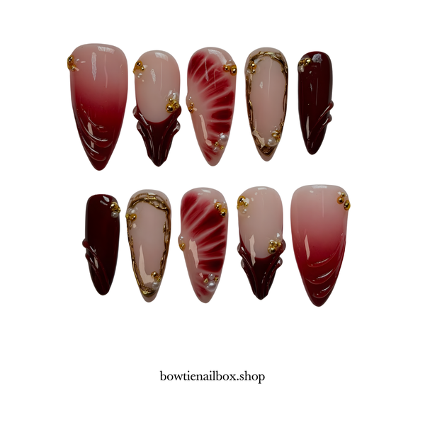 CRIMSON FLOW | Pearl-Shift Almond Press-Ons press-on nail set
