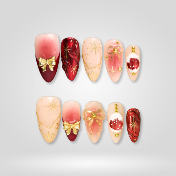 Golden Bow | Seasonal Almond Press-Ons press-on nail set