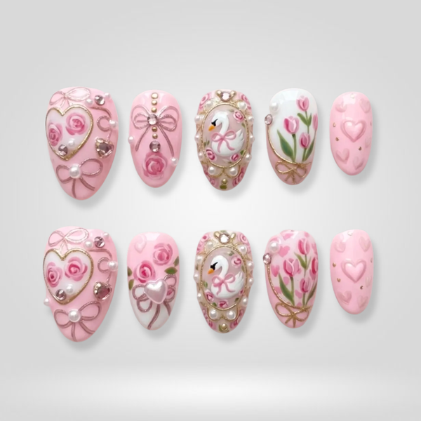 Swan Bloom | Floral Almond Press-Ons press-on nail set