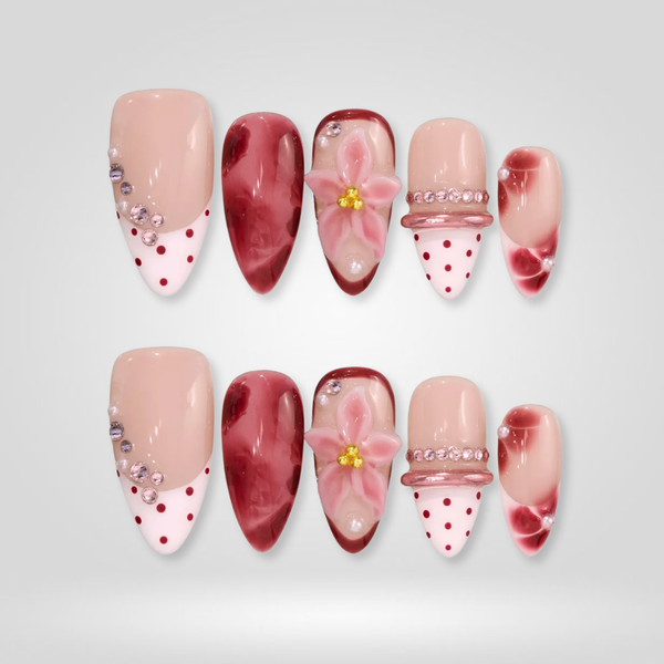 Ruby Blossom | Floral Almond Press-Ons press-on nail set