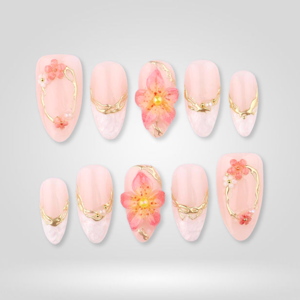 Coral Charm | Floral Almond Press-Ons press-on nail set