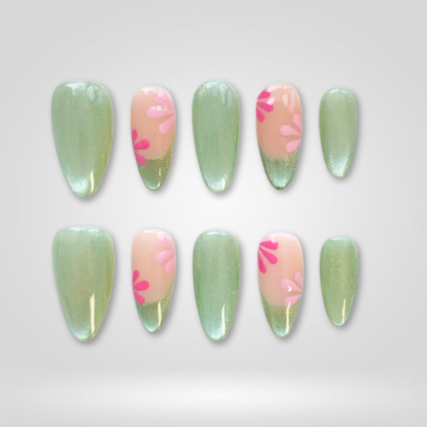 Mint Bloom | Floral Almond Press-Ons press-on nail set