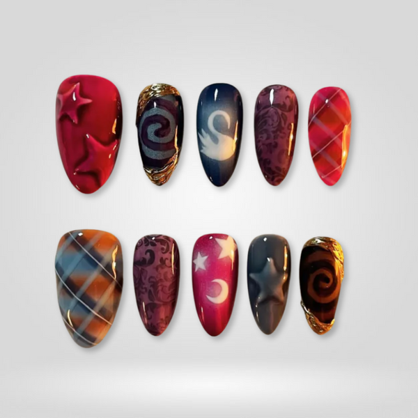 Crimson Bloom | Milky Cloud Dancer Almond Press-Ons press-on nail set