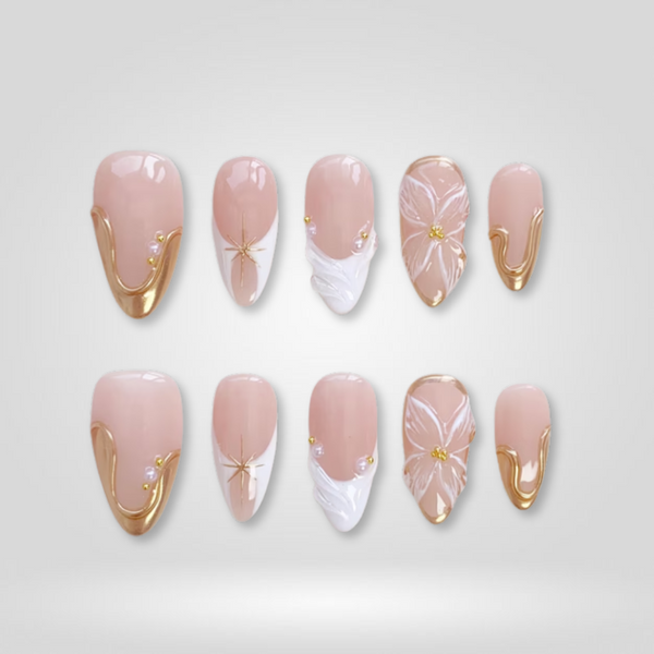 Golden Petal | Floral Almond Press-Ons press-on nail set