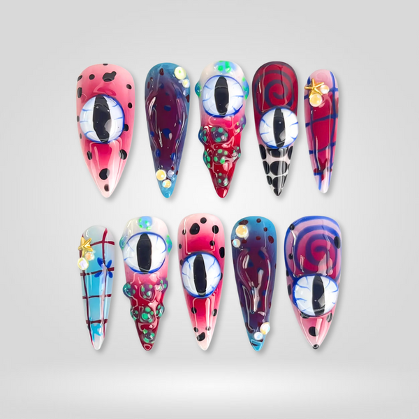 Funky Colorful Eye | 3D Sculptural Almond Press-Ons press-on nail set