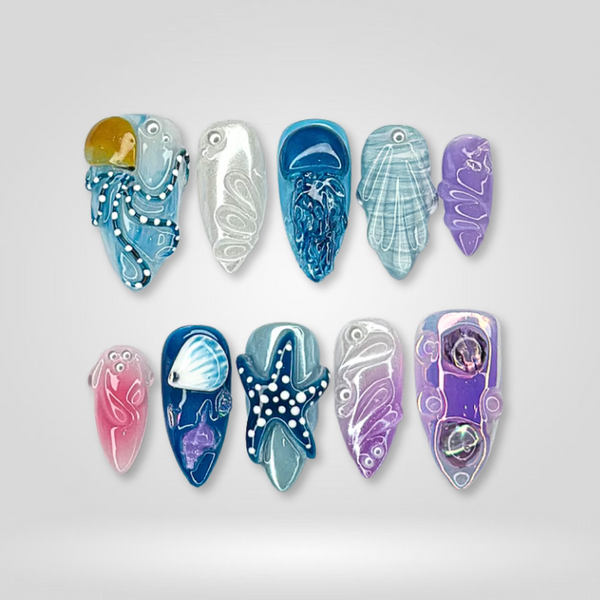 Sea Creatures | 3D Sculptural Almond Press-Ons press-on nail set