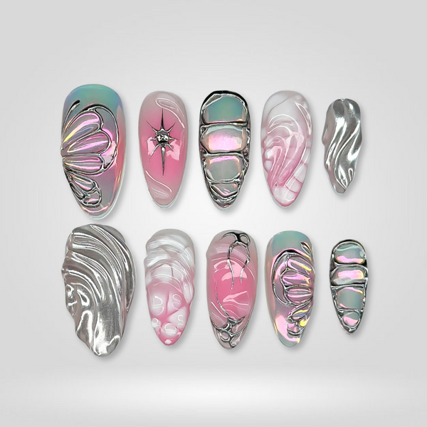 Steel Heart | Pearl-Shift Almond Press-Ons press-on nail set