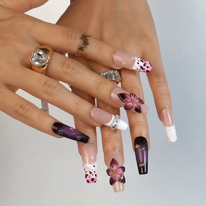 Charm Bloom press-on nails close-up texture detail - floral finish, US shipping