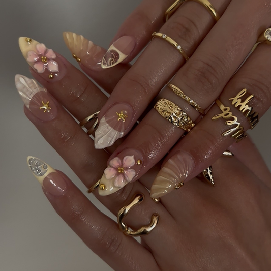 Golden Tide cat-eye velvet press-on nails - almond shape, front view