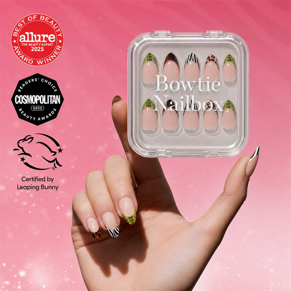 4 THE GLAMSQUAD press-on nails on hand - lifestyle photo, french tip finish