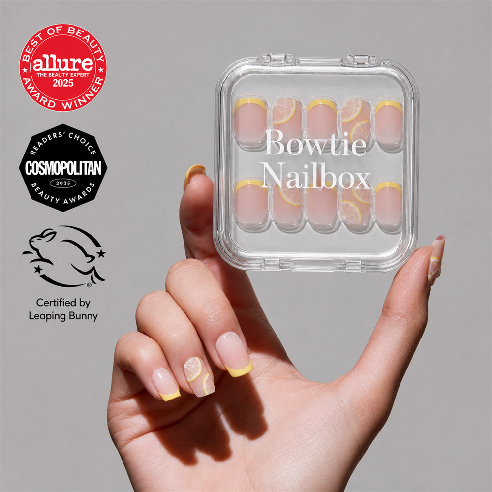 Limonata press-on nails on hand - lifestyle photo, butter yellow finish
