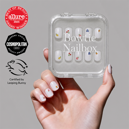 Sweet Picks press-on nails on hand - lifestyle photo, milky cloud dancer finish