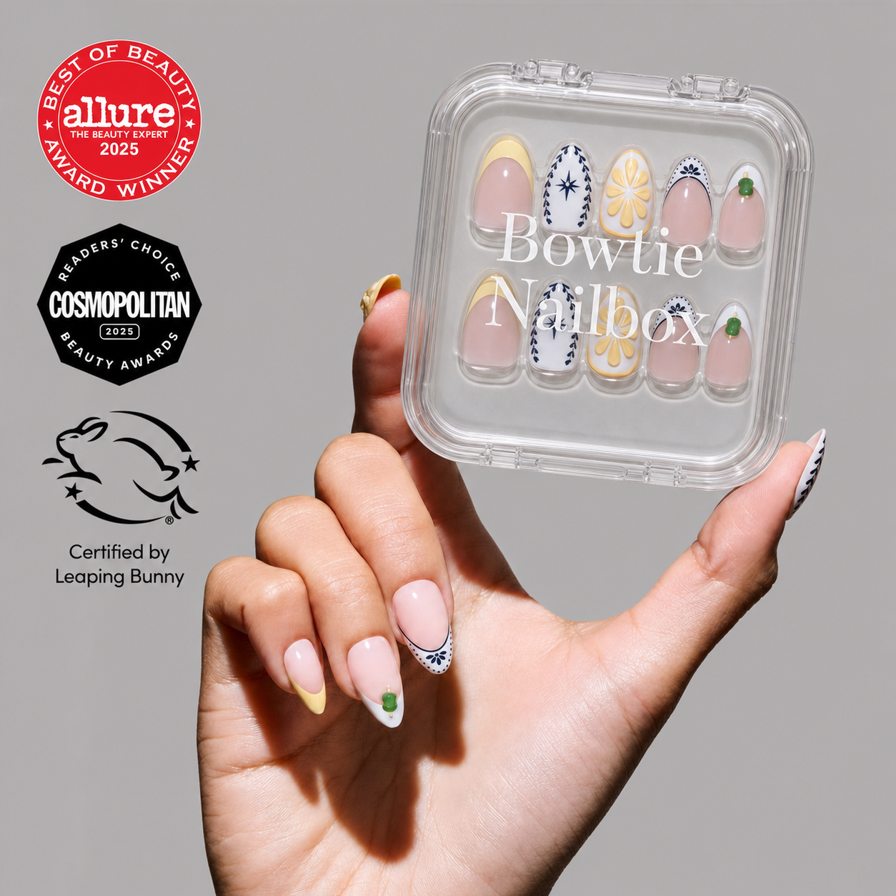 Aperitivo Hour press-on nails on hand - lifestyle photo, milky cloud dancer finish