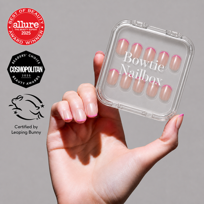 Pink Tutu press-on nails on hand - lifestyle photo, dipped french finish