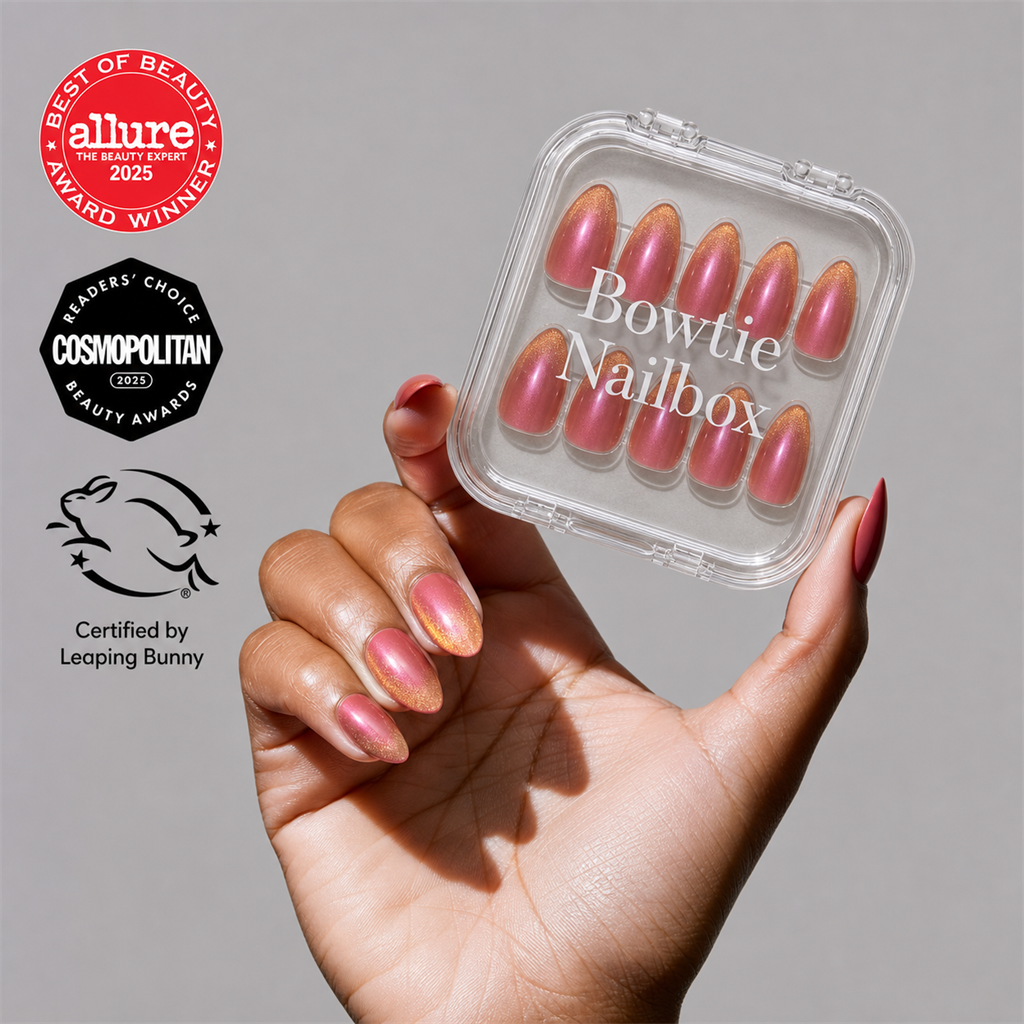 Starbeam press-on nails on hand - lifestyle photo, cat-eye velvet finish