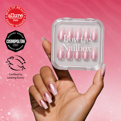 EVERYDAY BEAUTY QUEEN press-on nails on hand - lifestyle photo, milky cloud dancer finish