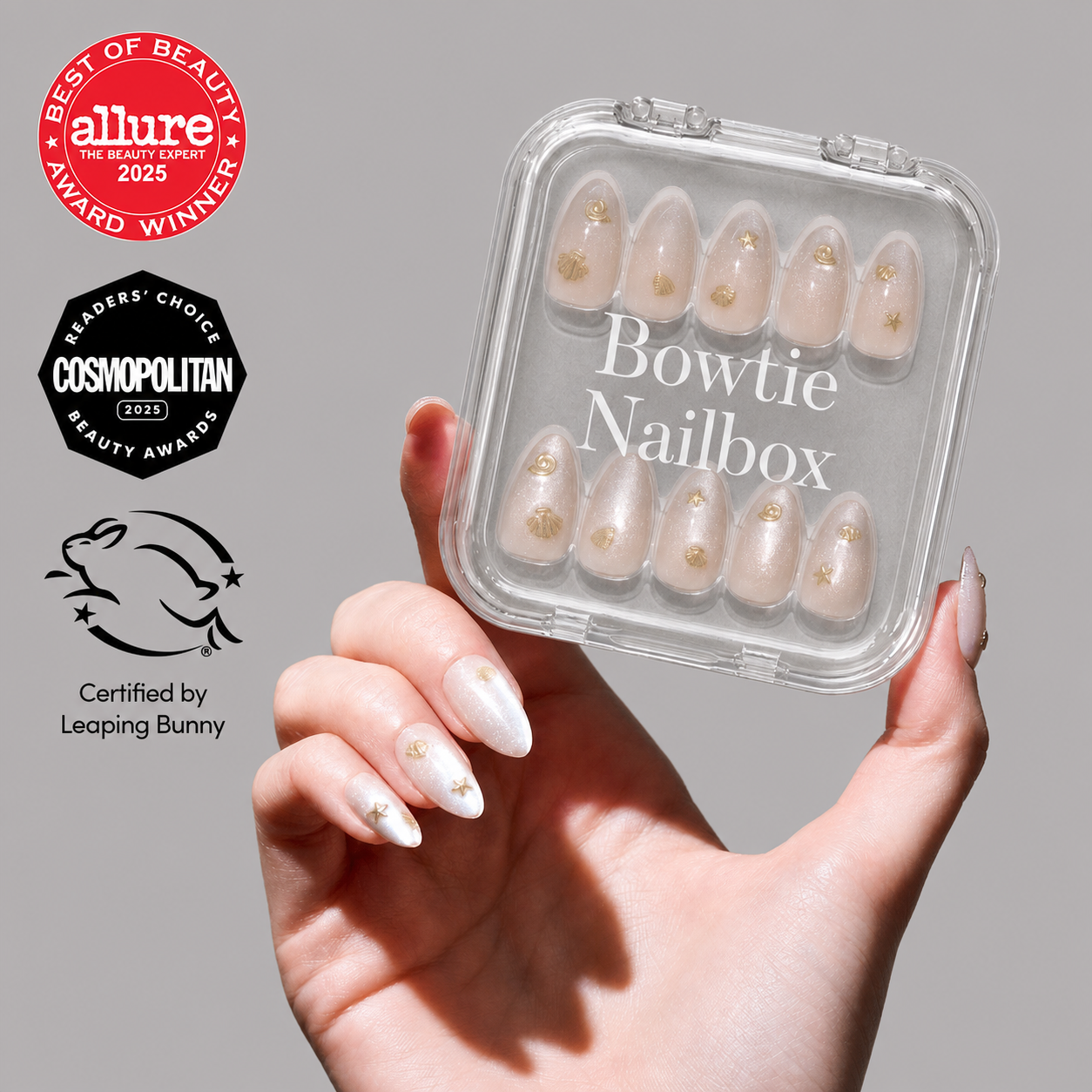 Sanded press-on nails on hand - lifestyle photo, cat-eye velvet finish