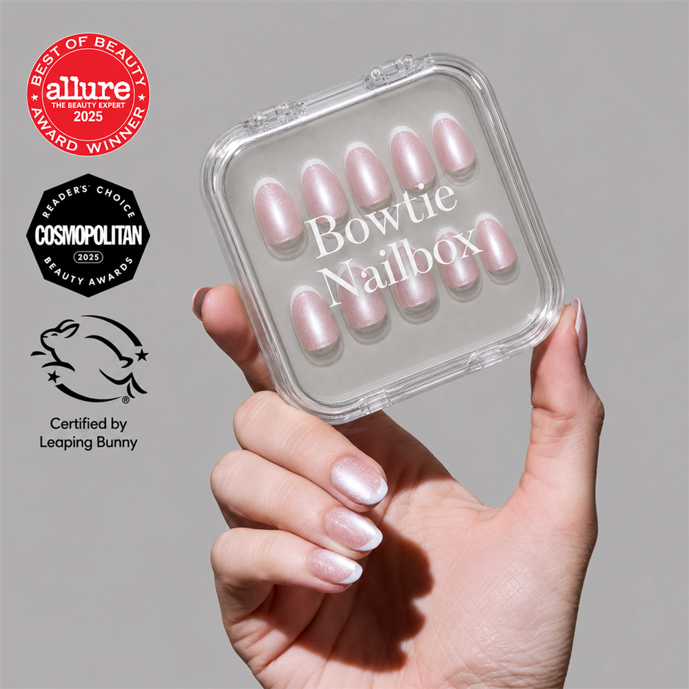 Angelic Touch press-on nails on hand - lifestyle photo, cat-eye velvet finish