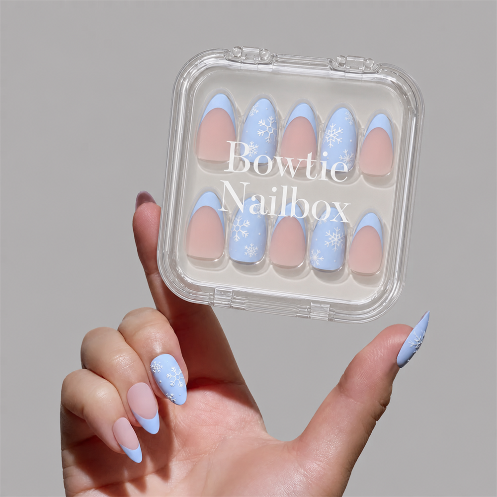 Snow Bunny press-on nail set - XS to L sizing, milky cloud dancer design