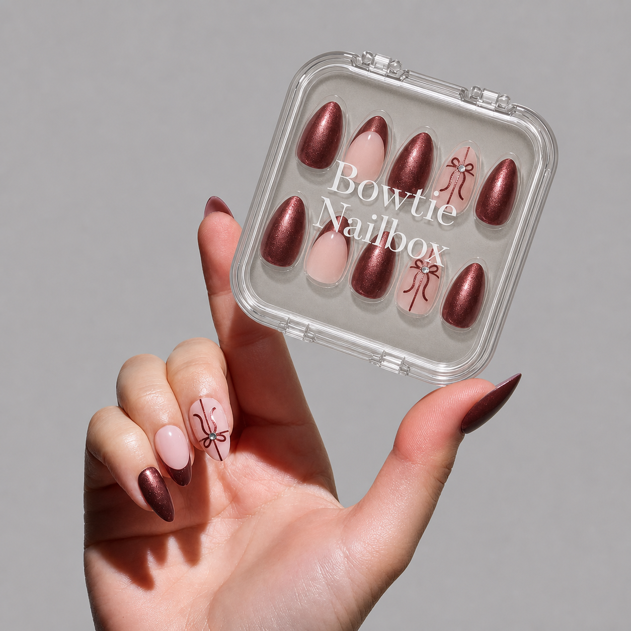 She's A Gift press-on nails on hand - lifestyle photo, 3d sculptural finish