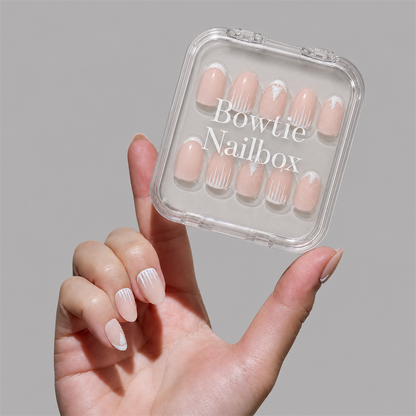 Winter's Tale press-on nails on hand - lifestyle photo, milky cloud dancer finish
