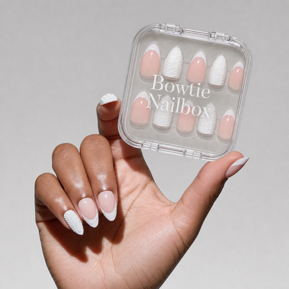 Sweater Weather press-on nails on hand - lifestyle photo, 3d sculptural finish