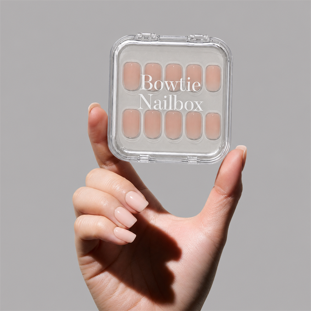 FOR THE "IT" GIRLS press-on nails on hand - lifestyle photo, soft neutral finish
