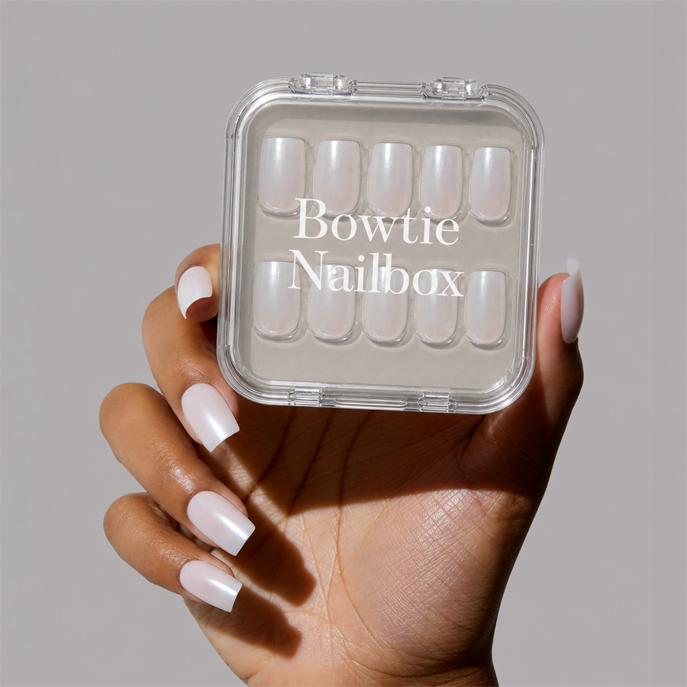 Bailey press-on nails on hand - lifestyle photo, jelly glaze finish