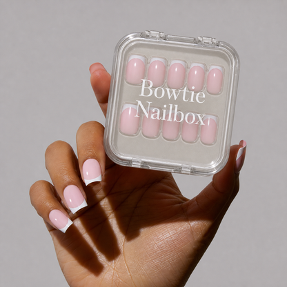Classy French press-on nails on hand - lifestyle photo, dipped french finish