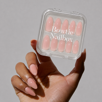 Exposed press-on nails on hand - lifestyle photo, soft neutral finish