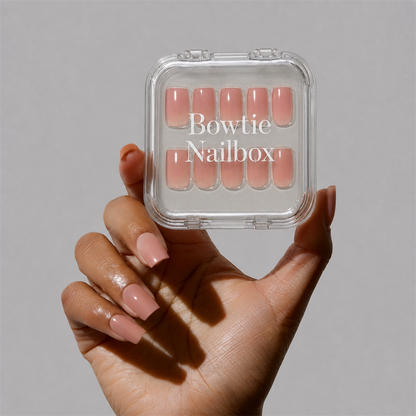 In The Nude press-on nails on hand - lifestyle photo, jelly glaze finish