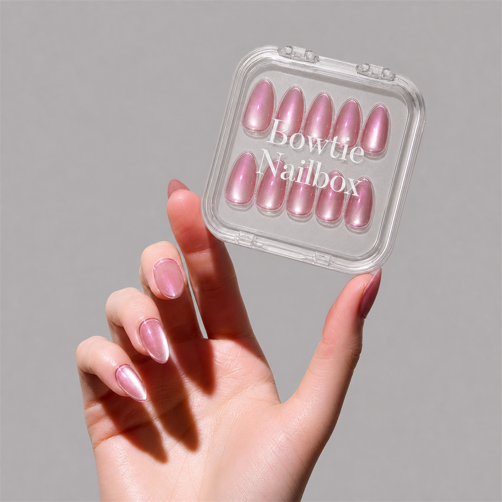 Mertini press-on nail set - XS to L sizing, cat-eye velvet design