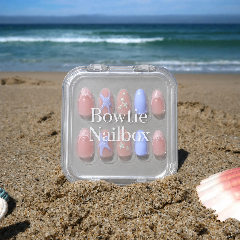 Salty Waves press-on nails - image 6 of 9, milky cloud dancer almond