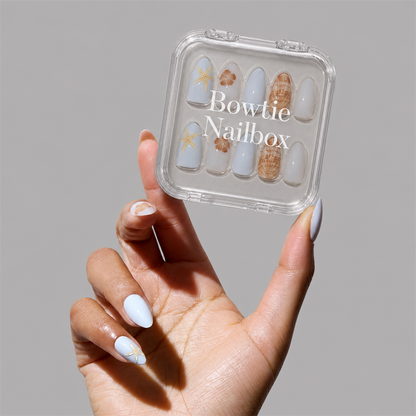 Sea Star press-on nails on hand - lifestyle photo, 3d sculptural finish
