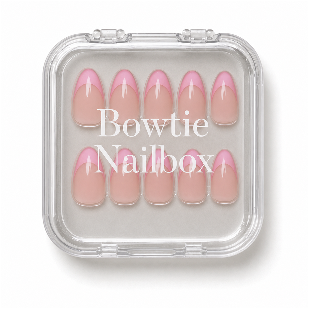 Pink Macaron press-on nails - image 5 of 8, french tip almond