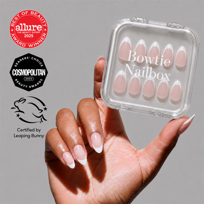 Ma Damn press-on nails on hand - lifestyle photo, milky cloud dancer finish