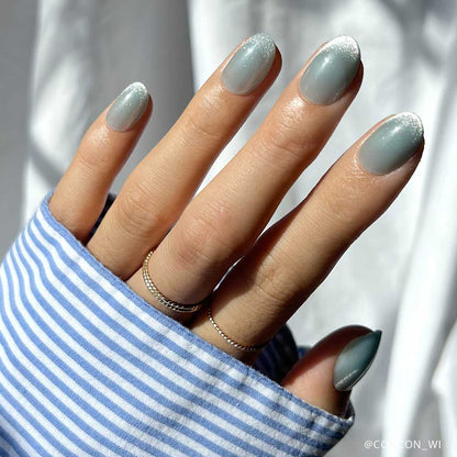 Unicorn Tears cat-eye velvet press-on nails - oval shape, front view