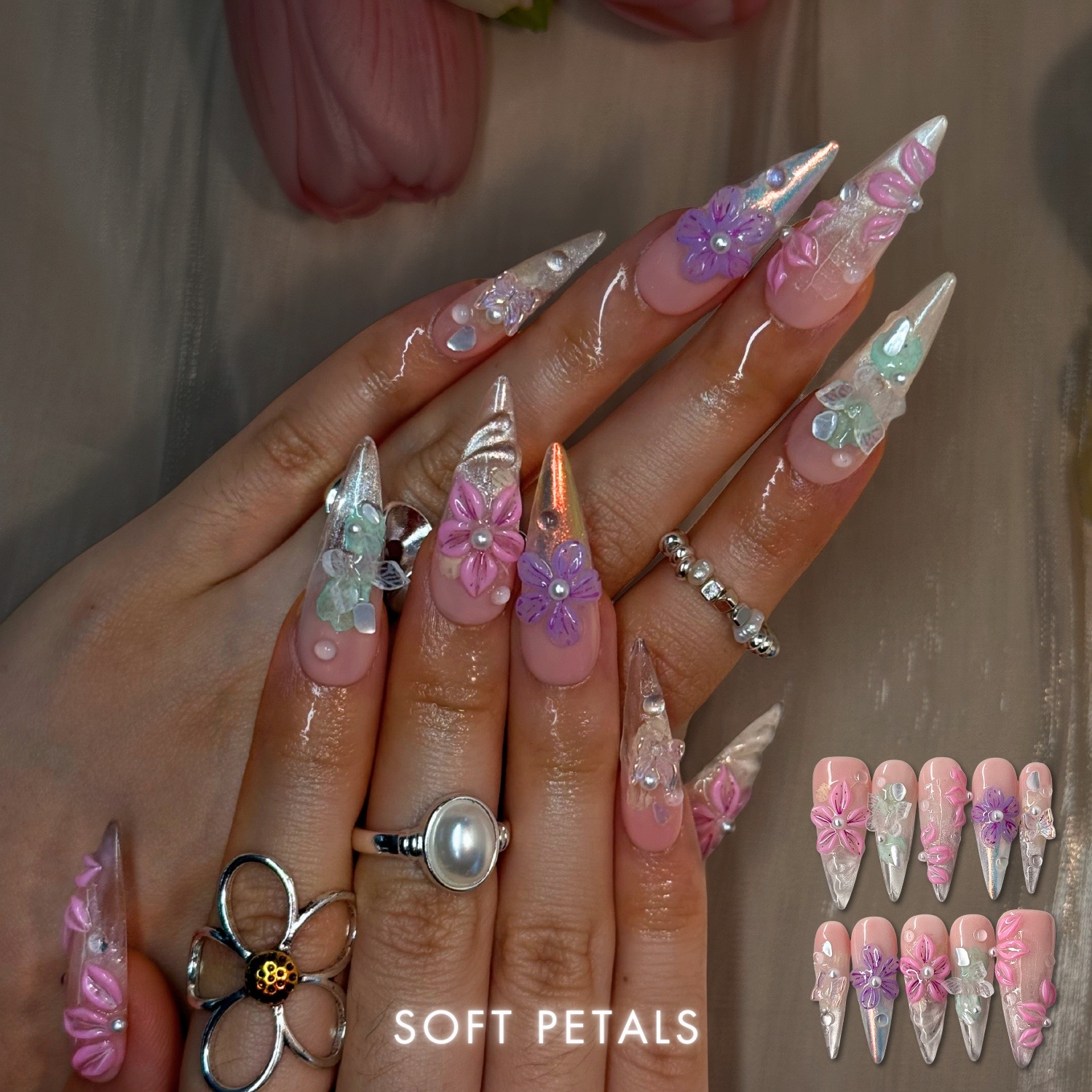 Petal Garden press-on nails - image 10 of 14, cat-eye velvet almond