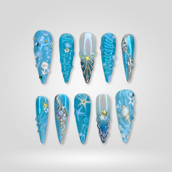 Seaside Bloom | Milky Cloud Dancer Almond Press-Ons press-on nail set