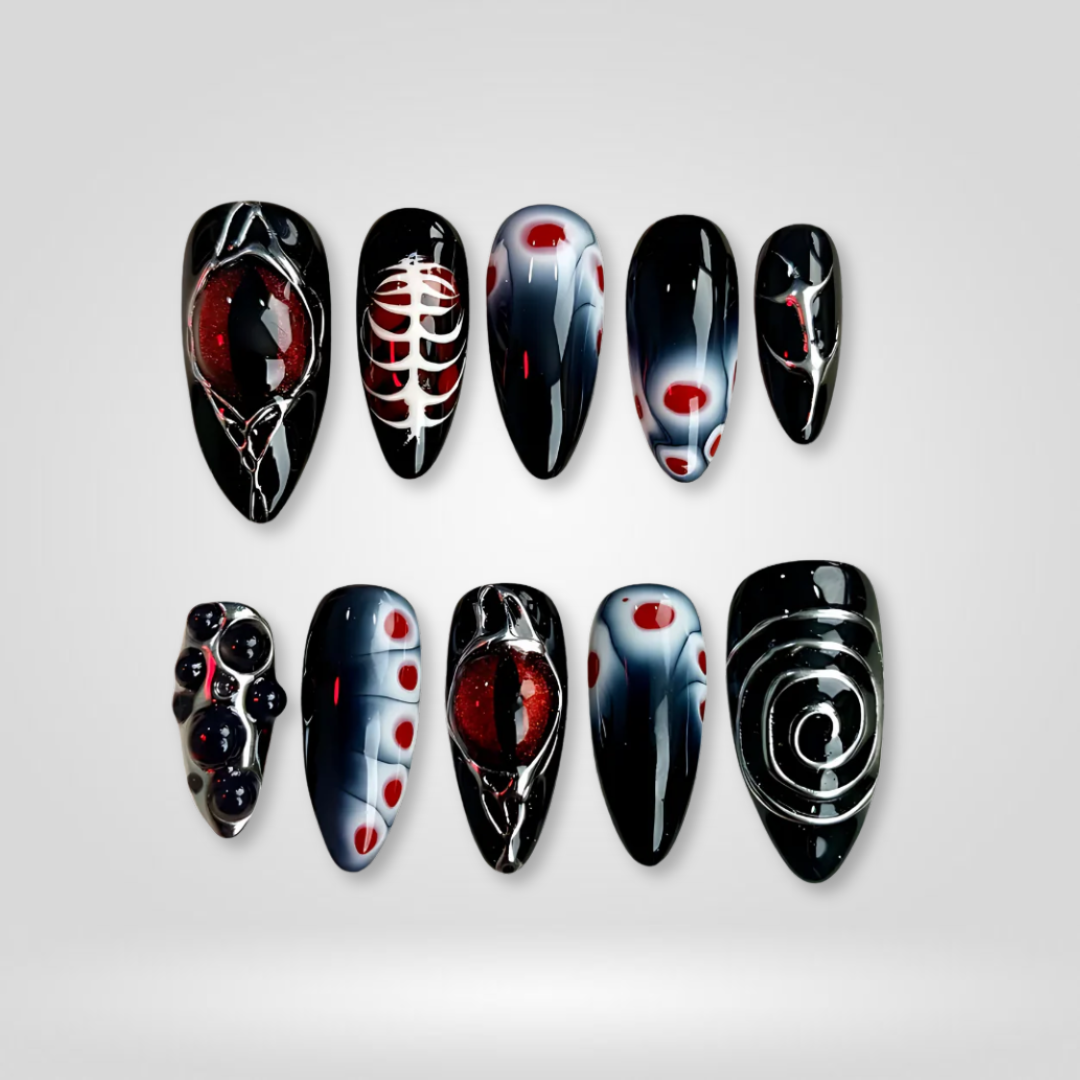 Ethereal Eyes pearl-shift press-on nails - almond shape, front view