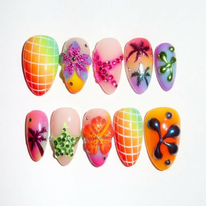 Candy Mirage cat-eye velvet press-on nails - almond shape, front view