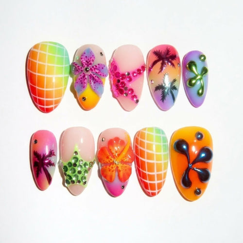 Candy Mirage cat-eye velvet press-on nails - almond shape, front view
