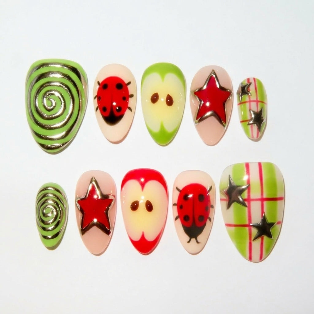 Candy Mirage press-on nail set - XS to L sizing, cat-eye velvet design