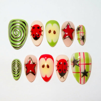 Candy Mirage press-on nail set - XS to L sizing, cat-eye velvet design