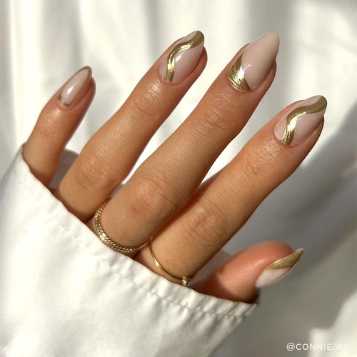 Material Girl pearl-shift press-on nails - almond shape, front view