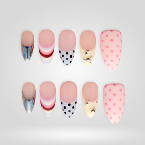 Candy Prism floral press-on nails - almond shape, front view
