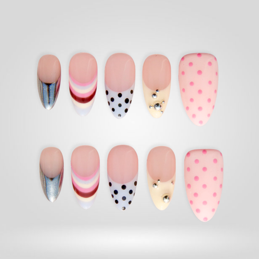 Candy Prism floral press-on nails - almond shape, front view