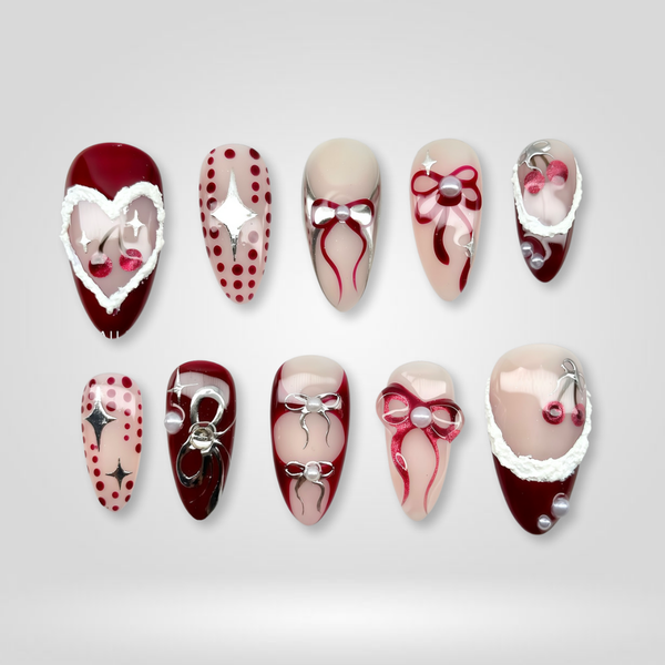 Cherry Bow | Berry Almond Press-Ons press-on nail set