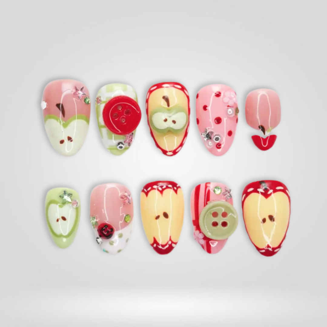Apple Pop butter yellow press-on nails - almond shape, front view