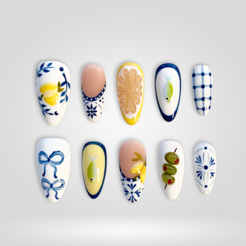Lemon Coast butter yellow press-on nails - almond shape, front view